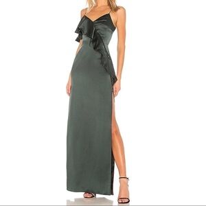 AMUR Sally Silk Sleeveless Ruffle Maxi Gown Dress In Emerald Green Size 0